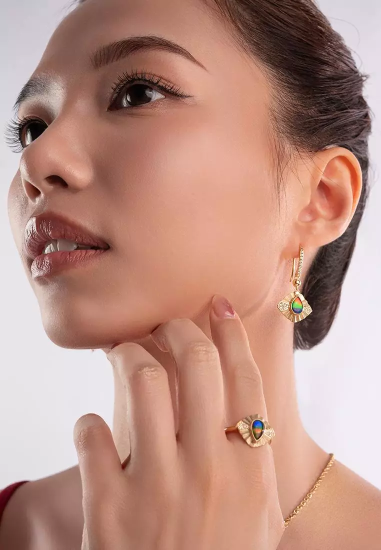 斑彩石耳环044（18K金）