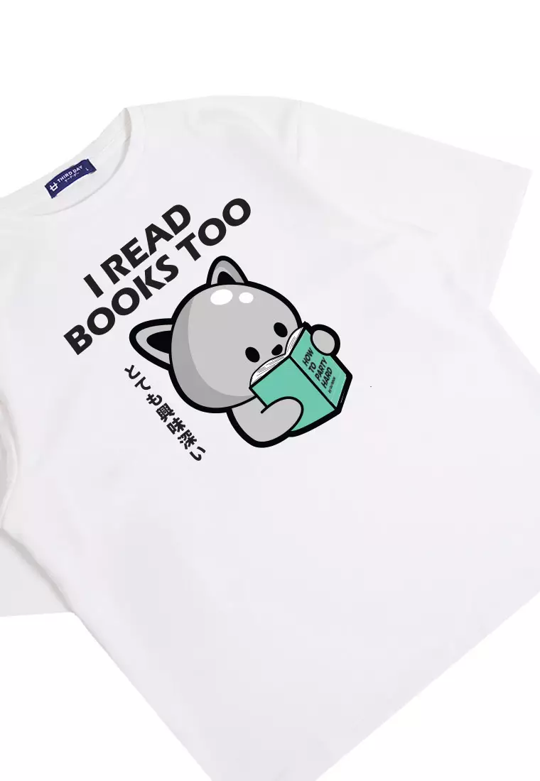 MTO40 kaos oversize anime lucu pria scuba bahan tebal distro tido read books putih