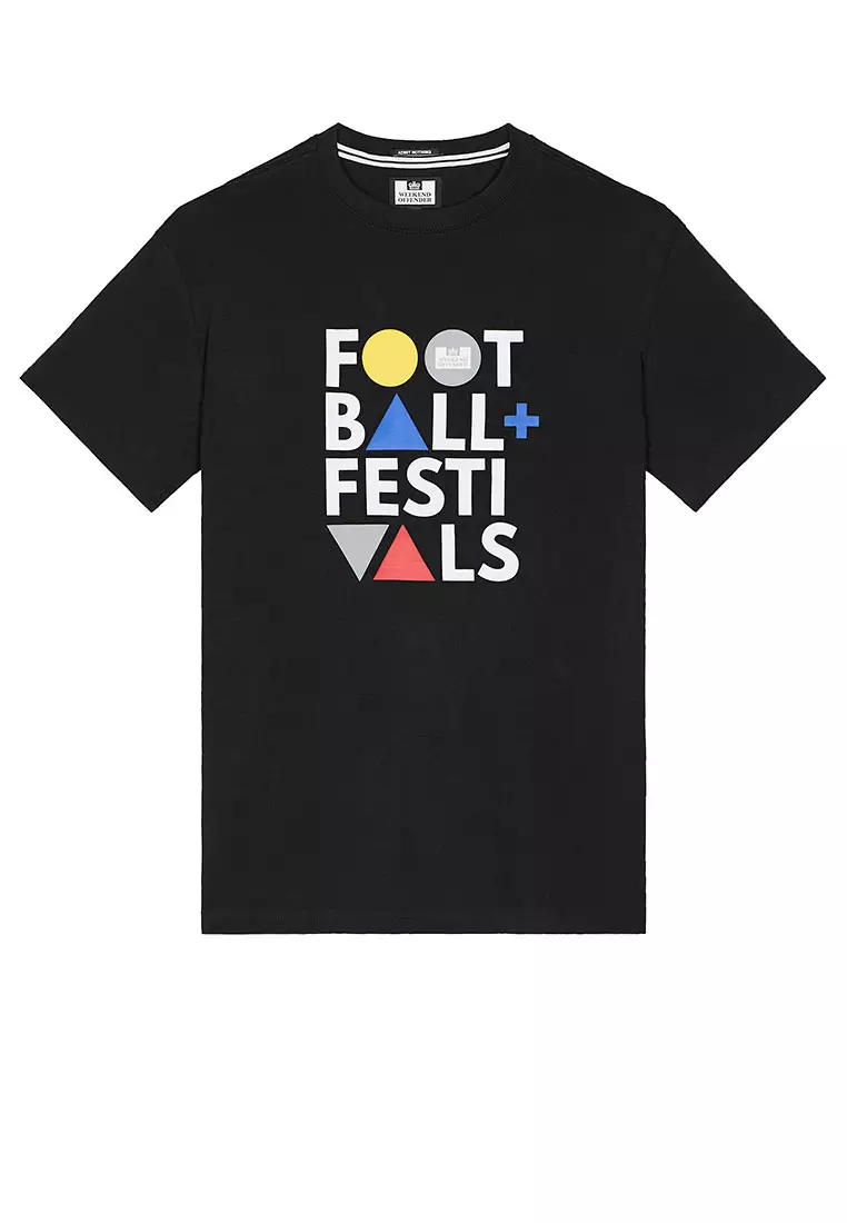 MENS BLACK FOOTBALL + FESTIVALS TEE GRAPHIC TEE
