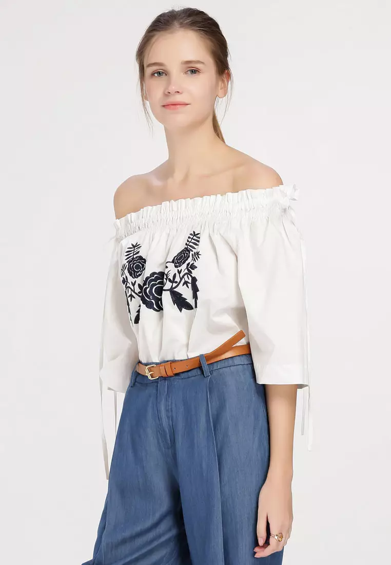 Embroidered Off Shoulder Top