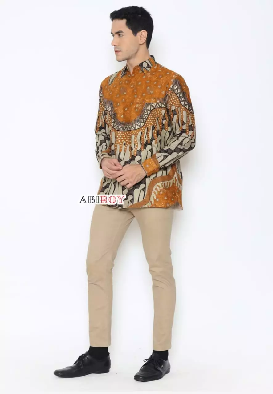 Kemeja Batik Pria Premium Slimfit Elegant Modern Lengan Panjang Mangkualam Oranye