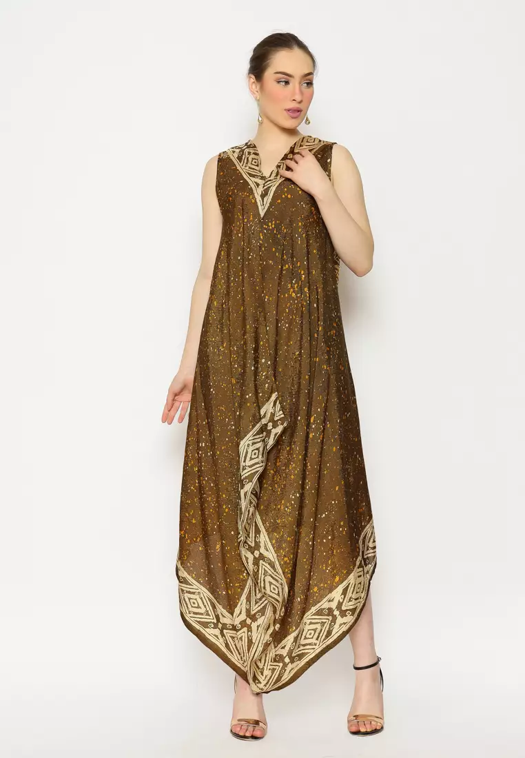 Rinjanie Batik - Dress 4 Sisi Olive Green - Batik Megamendung Kontemporer - Dress Batik Unik - Dress Sleveless Batik - Dress Batik Kekinian - Batik Cap Mix - HKNS - HO