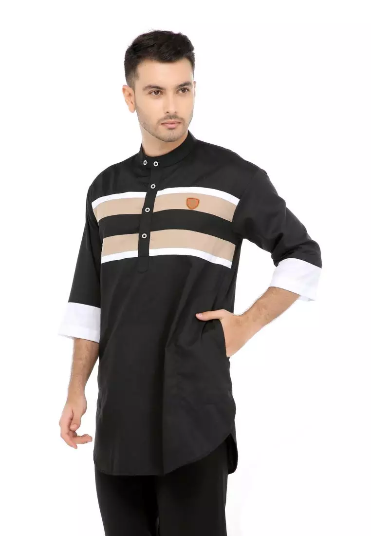 Baju Koko Gamis Muslim Pria Mauza - Hitam