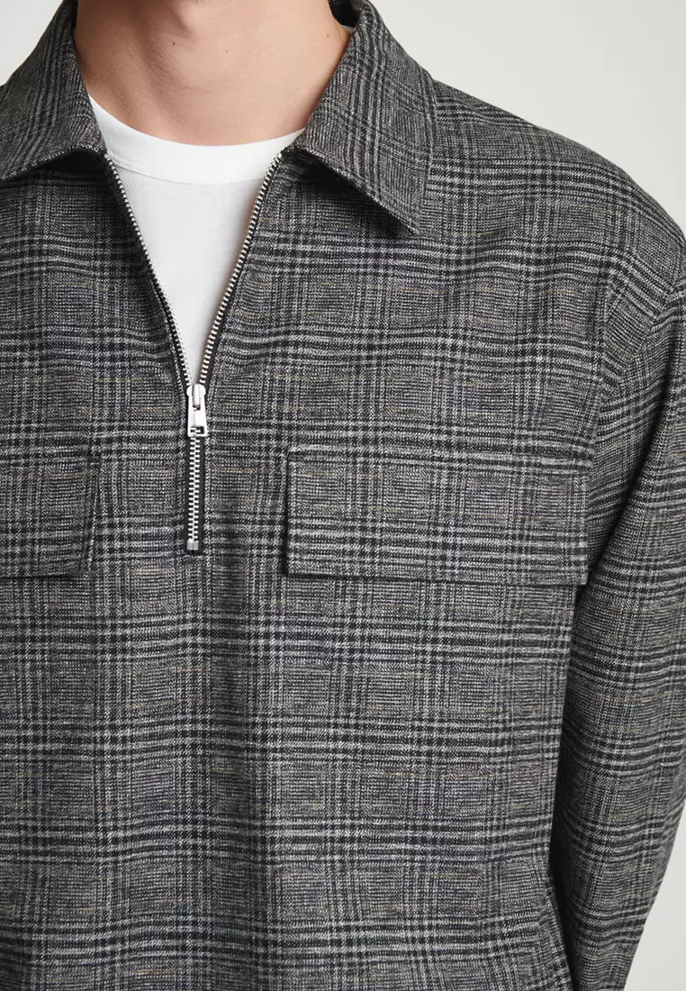 Relaxed Checked Cotton Half-Zip Shirt