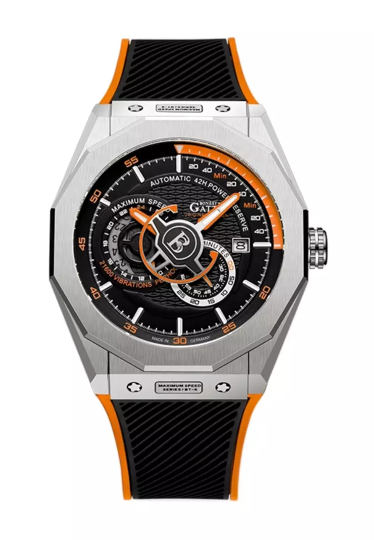 Automatic Unisex Stainless Steel Watch, Rubber Strap