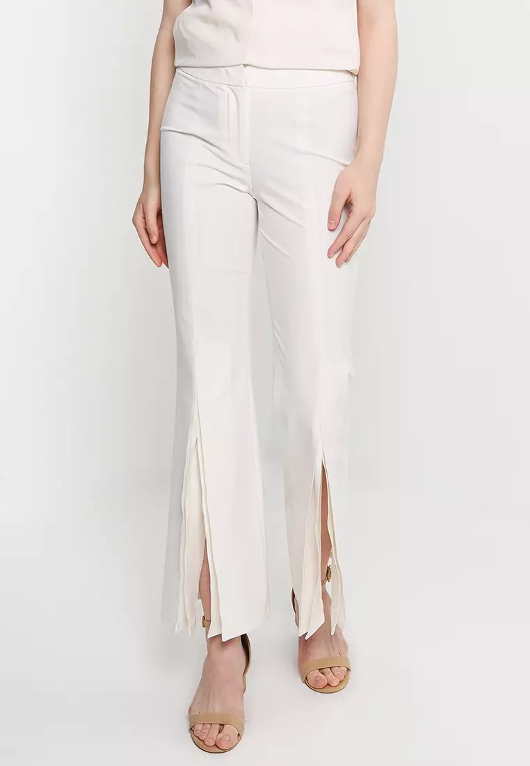 Buy ck Calvin Klein Poly Spandex Split Front Cropped Flare Pants