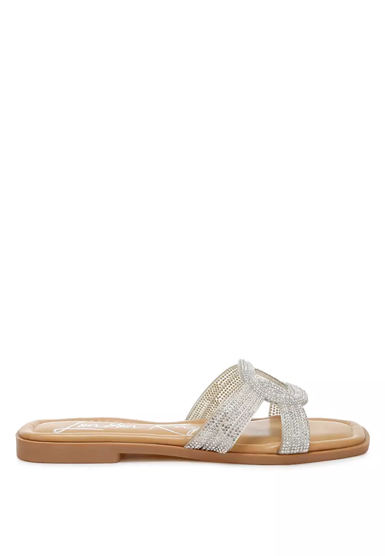 Discount on London Rag  shoes - SKU: Rhinestones Embellished Flat Sandals In Silver