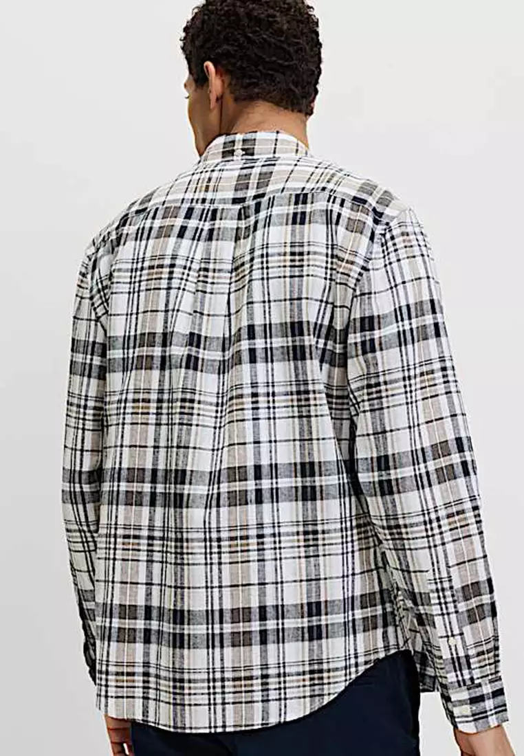 Linen Cotton Blend Check Shirt