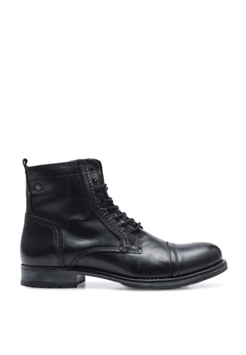 Jack & Jones black Russel Lace-Up Leather Boots 27537SH34A7B06GS_1
