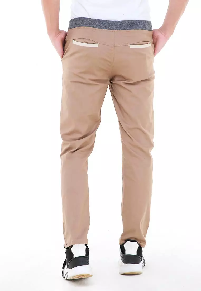 Locko Celana Panjang Chino Pria Karet Elastis Casual Long Pants Material Cotton ORIGINAL - Mocca