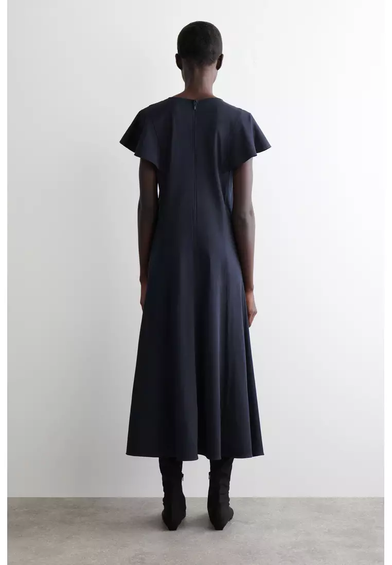 PETAL-SLEEVE COTTON MIDI DRESS