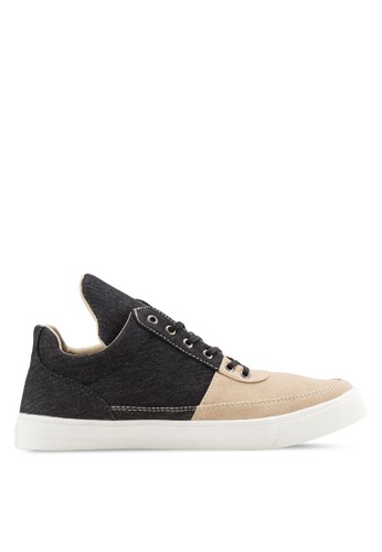 2 Tone Mixed Material High Top Sneakers