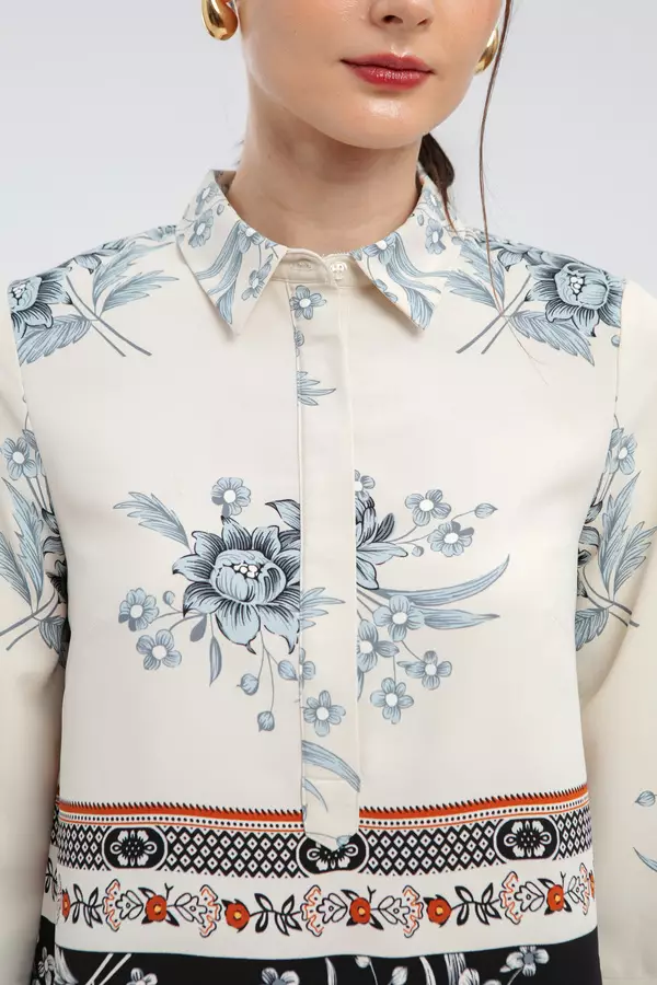 MINIMAL - Hasta - Blus Motif Bunga - Black Warna Beige