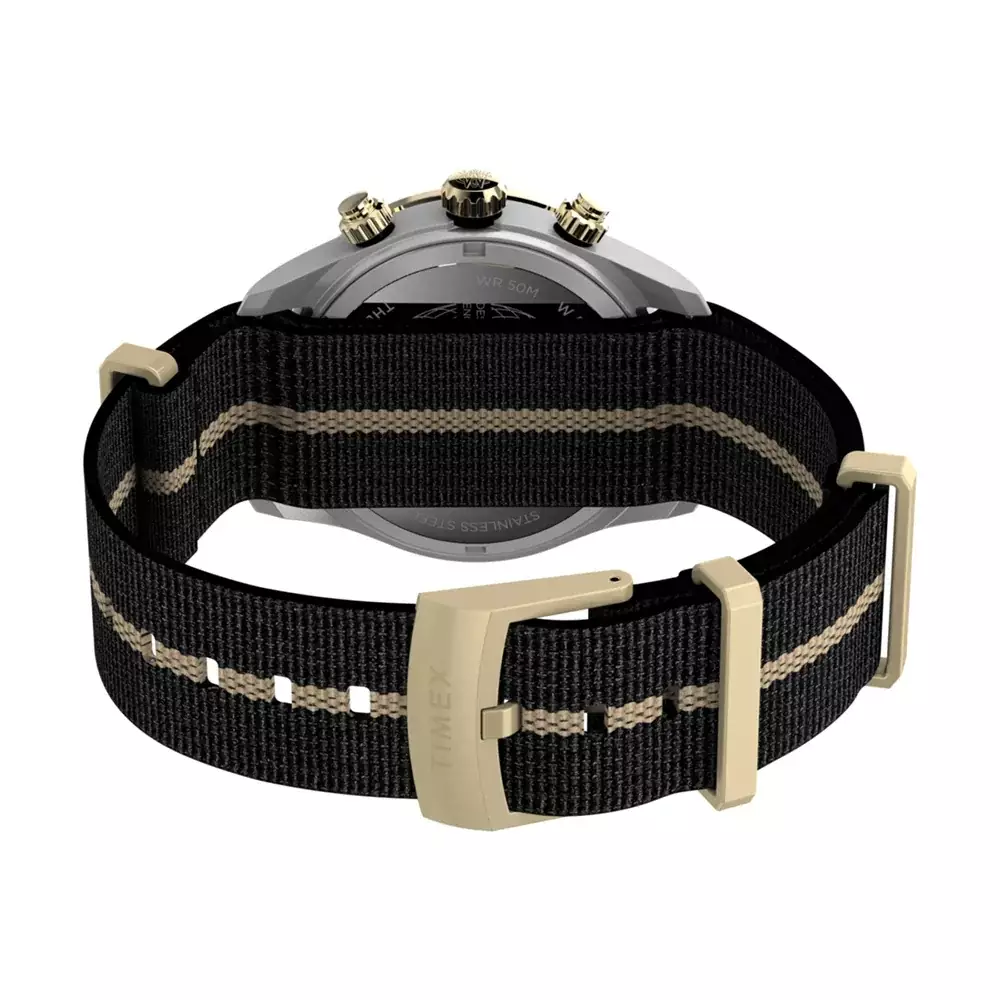 Jam Tangan Pria Timex The Waterbury Heritage Chronograph Black Dial Black Fabric Strap TW2Y35400V5 Original