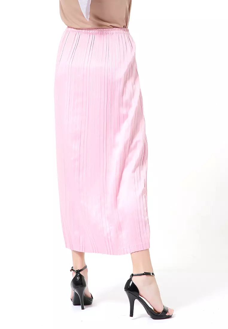 Angely Rok Plisket Rubbery Waist Fashion Wanita Simple - Dusty