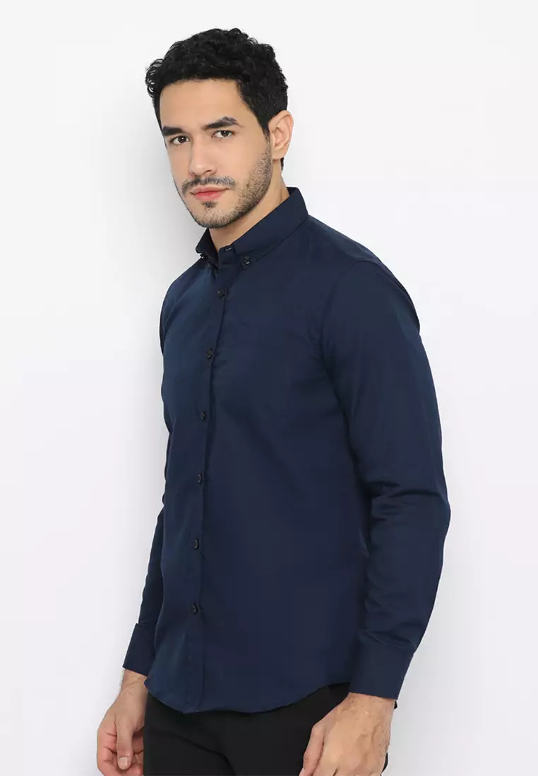 Enzy Basic Oxford Long Sleeve - Navy