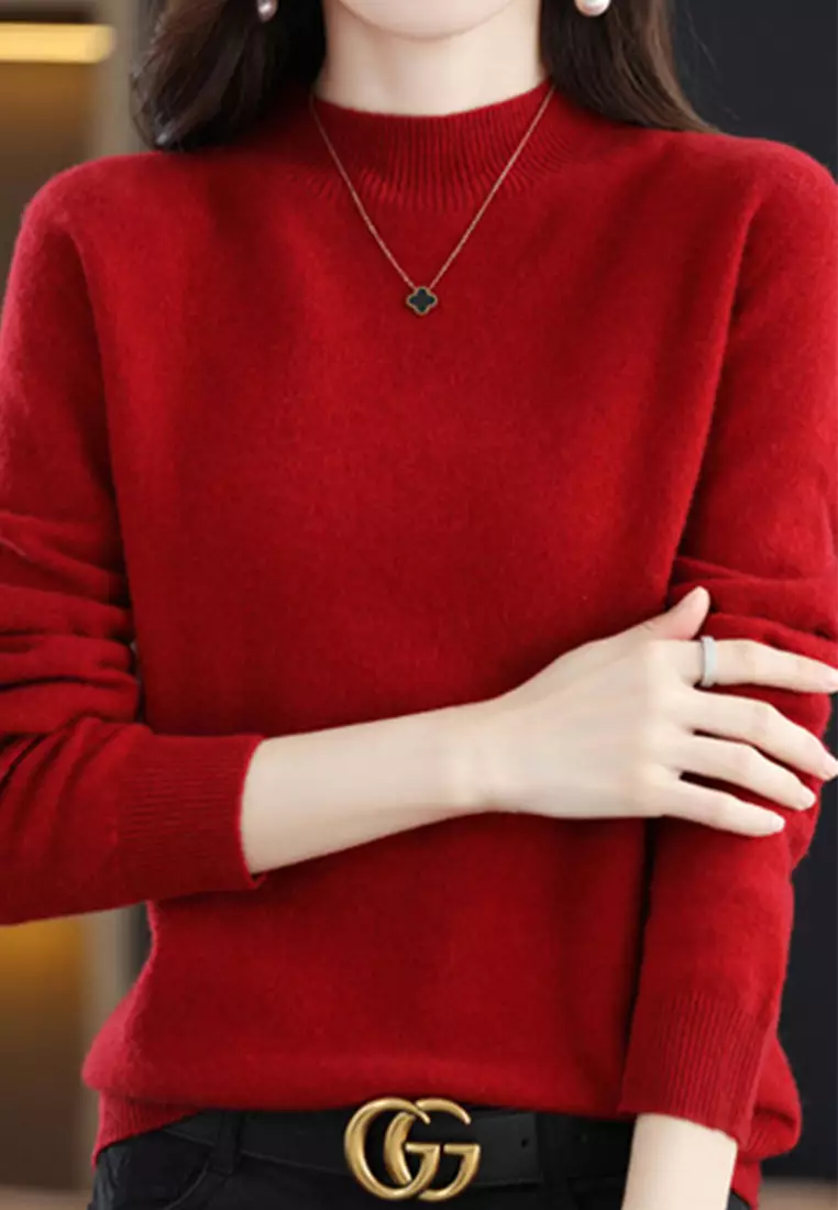 Versatile Wool Long Sleeves Half Turtleneck Pullover JW QT-D001