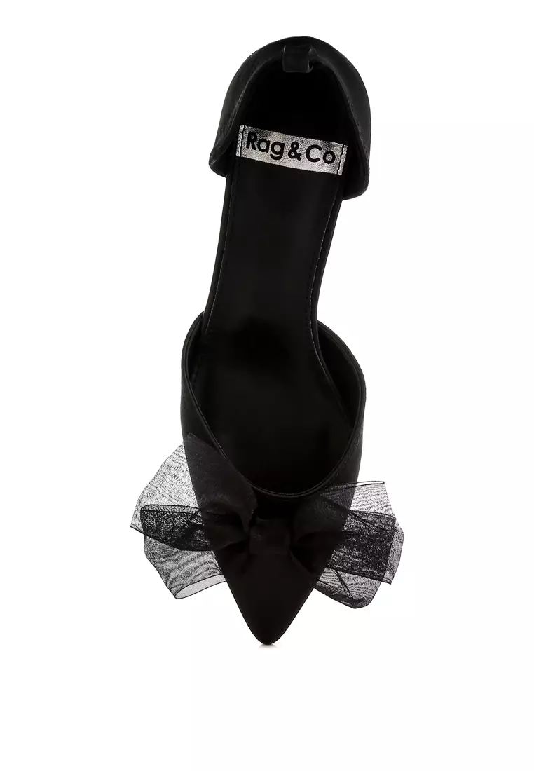 Bow Detail Satin Sandals in Black