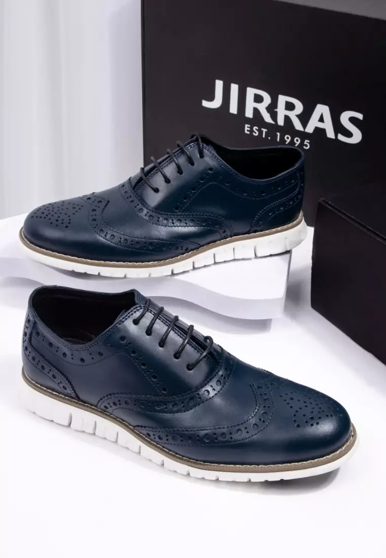 Jirras Men Wingtip Oxford Shoes Genuine Leather Filipino Handcraft Blue Leather White Sole Malachi