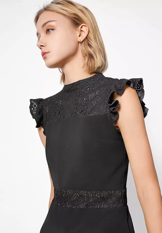 High Neck Lace Panel & Trim Romper