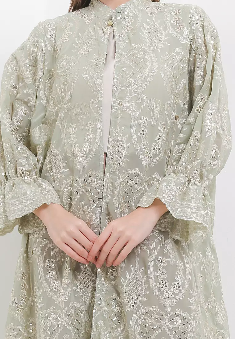 Mandarin Collar Seq Full Emb Chiffon Outer