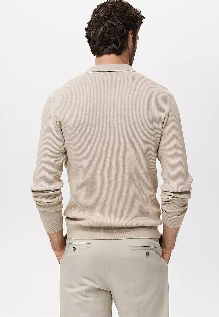Cotton-Blend Ribbed Polo Sweater