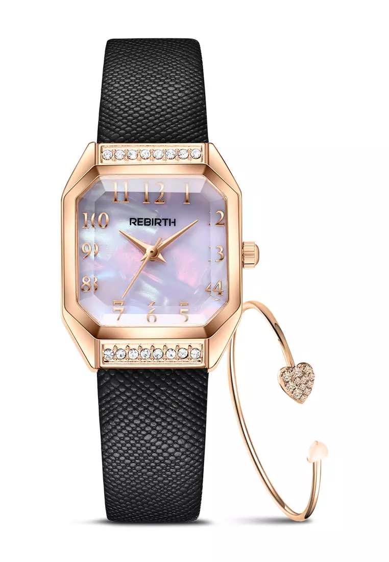 Jam Tangan Wanita Korea Fashion Anti Air Original Tali Kulit Jam Tangan Cewek blackwhite