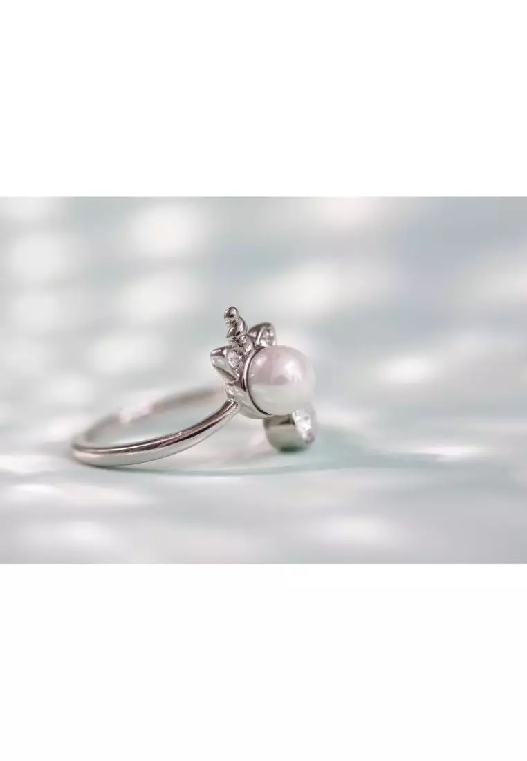 Unicorn Pearl Ring WG - Cincin Crystal Swarovski by Her Jewellery