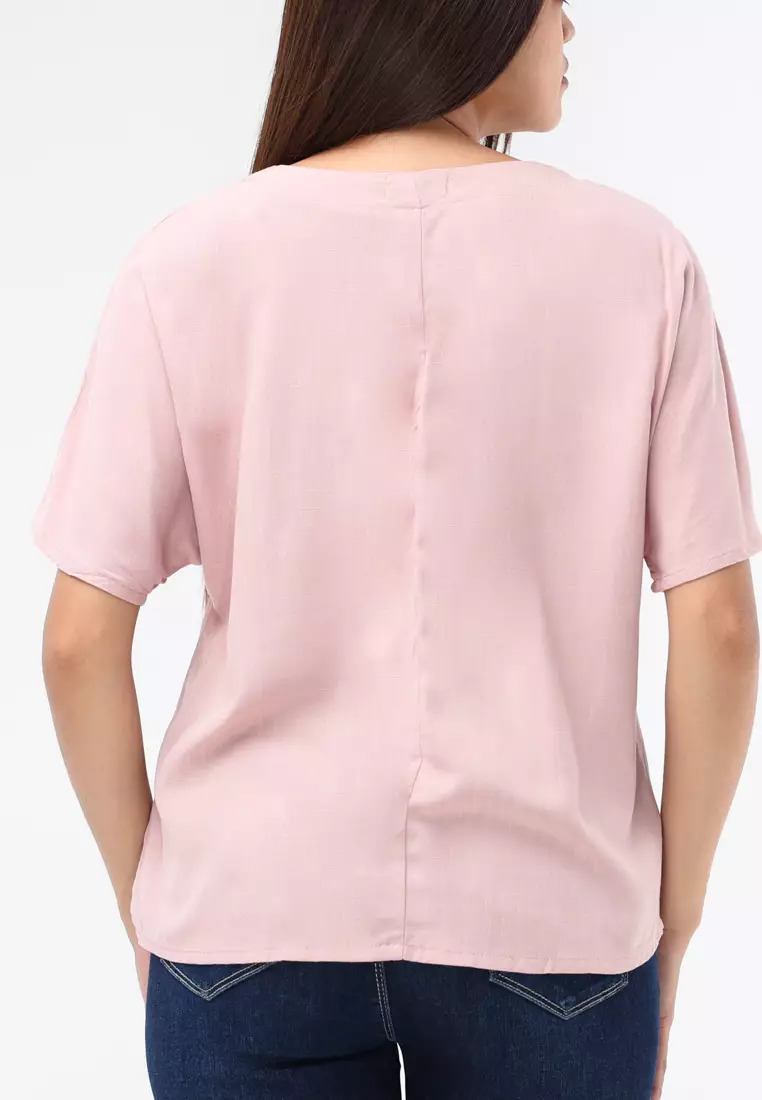 Woven Plain Soft Linen Short Sleeve Blouse