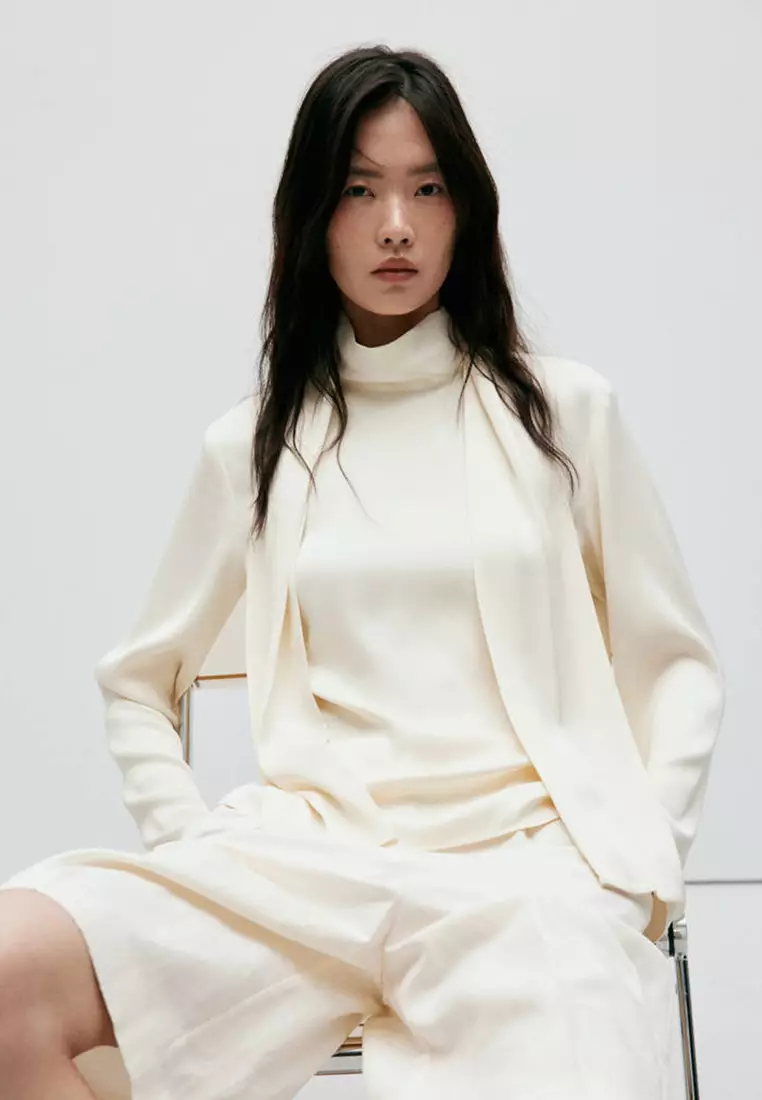 High-Neck Blouse With Scarf Detail