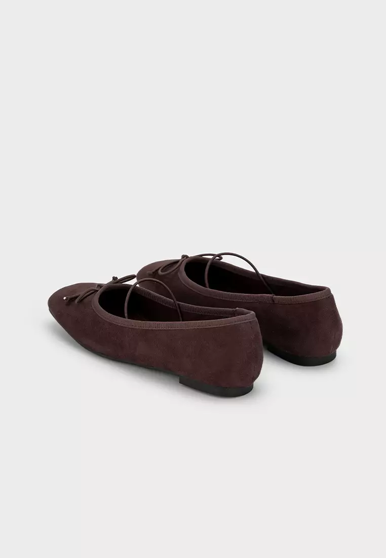 SQUARE TOE BALLET FLATS WITH STRAP & RIBBON 蝴蝶结松紧方头芭蕾平底鞋