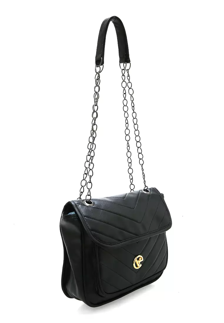 Devira Tas Selempang Bordir Tali Rantai Design Simple Premium Quality - Black