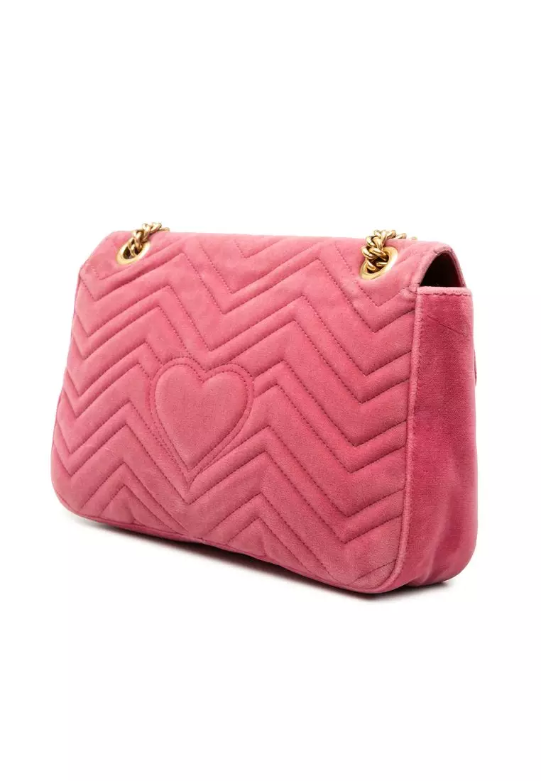 Pre-Loved Gucci Large Gg Marmont Matelasse Velvet Embroidered Blind For Love Shoulder Bag