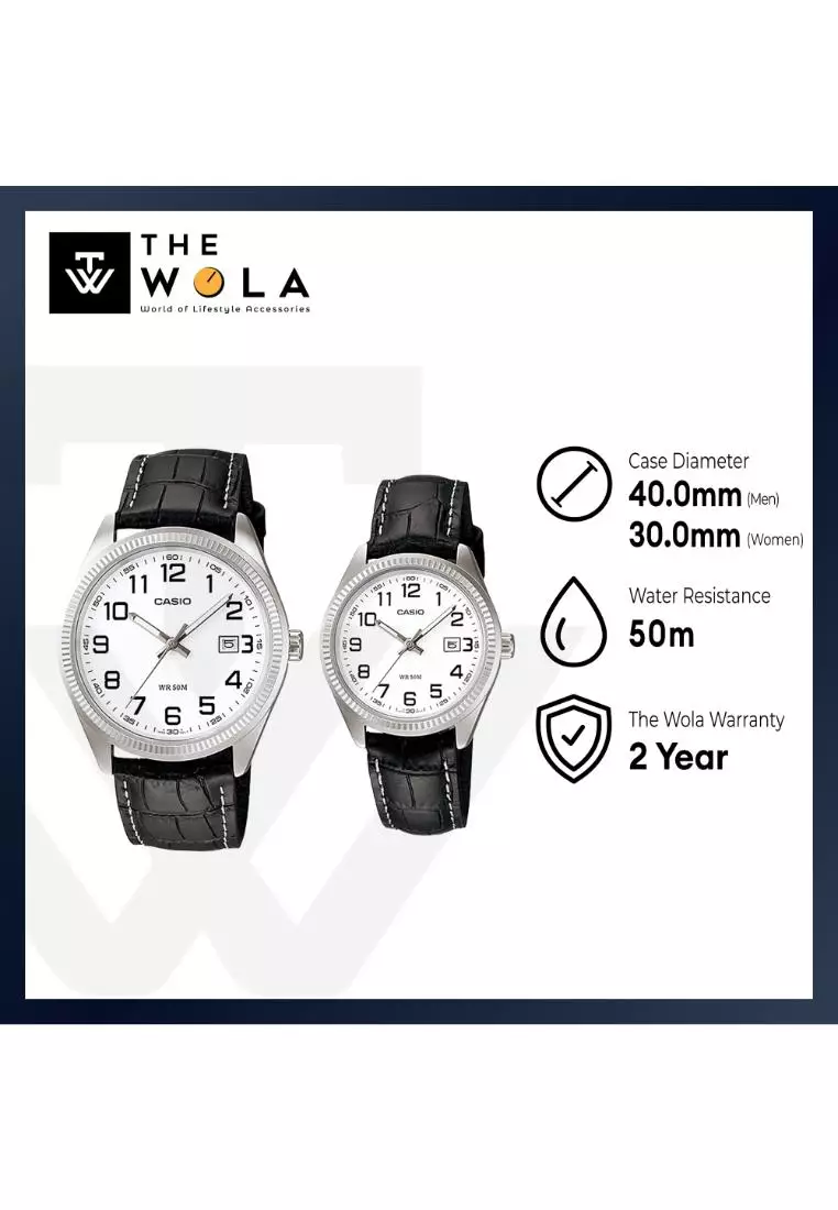 Couple Analog Watch MTP/LTP-1303L-7B Black Leather Strap