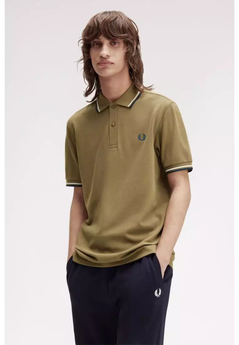 Fred Perry M3600 Twin Tipped Fred Perry Shirt (Shaded Stone / Ecru / Dark Petrol)