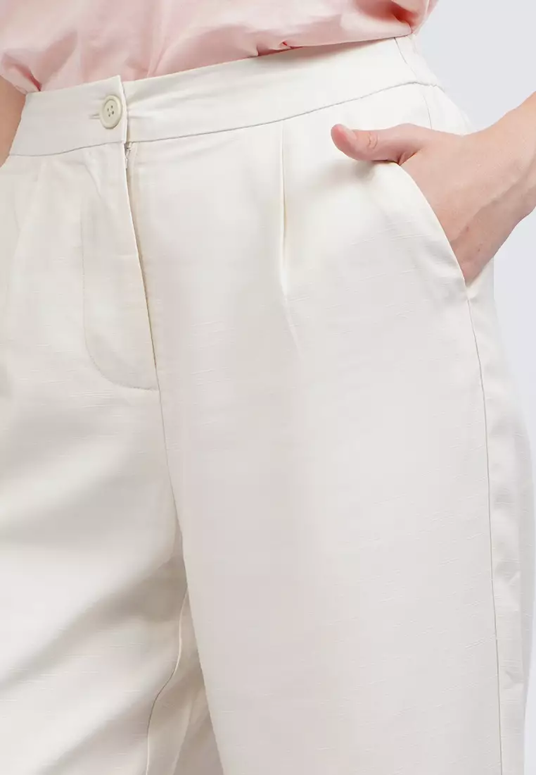 Straight Fit Pants with Elastic Back ECRU