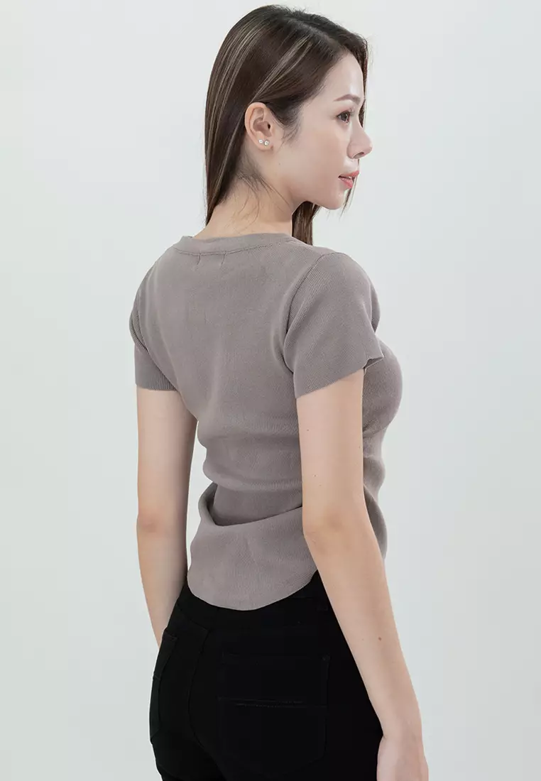 Plain B. Plain B. Knitted Round Neckline Slim Fit Top Grey 2024 | Buy ...