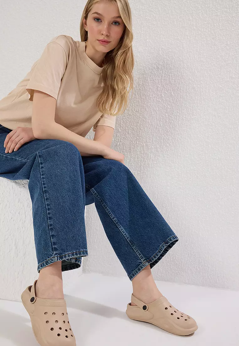 Beige Light Sole Eva Women's Flat Closed Front Sandals Slippers Takss25Sd00031