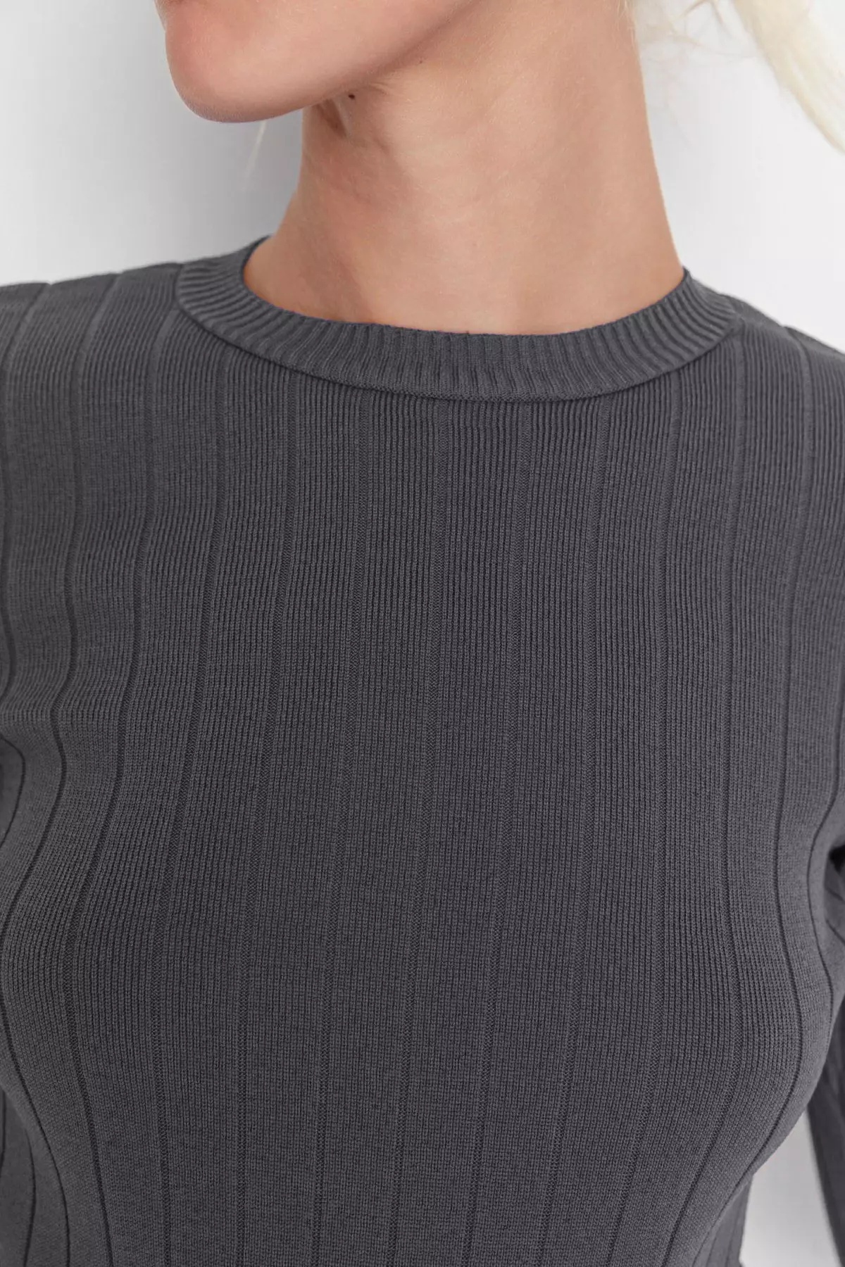 Anthracite Basic Crew Neck Knitwear Sweater