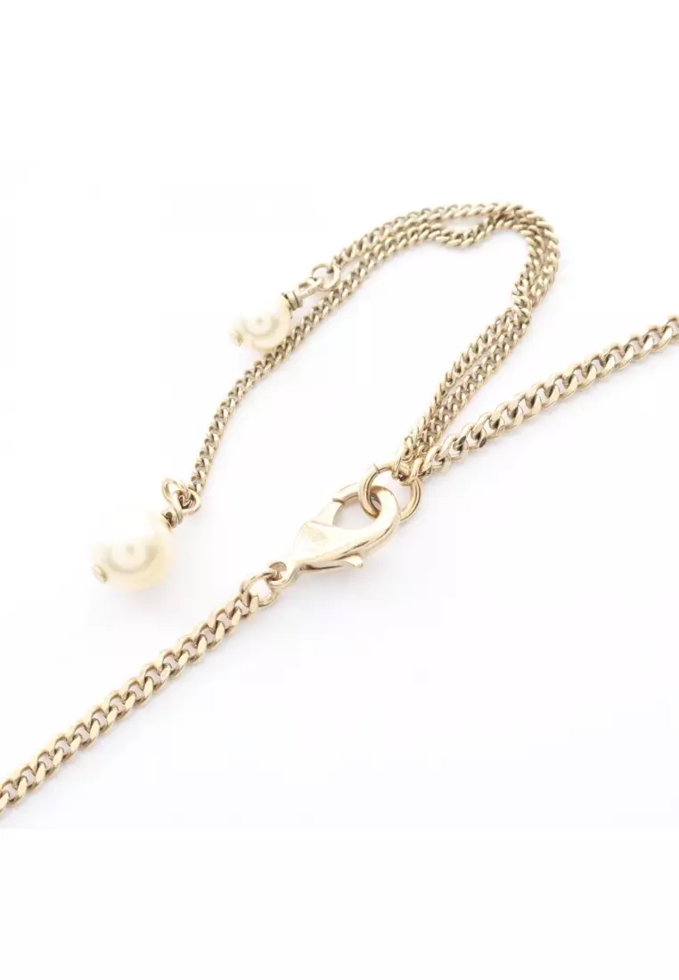 Pre-Loved Chanel coco mark necklace GP Fake pearl gold white B16B