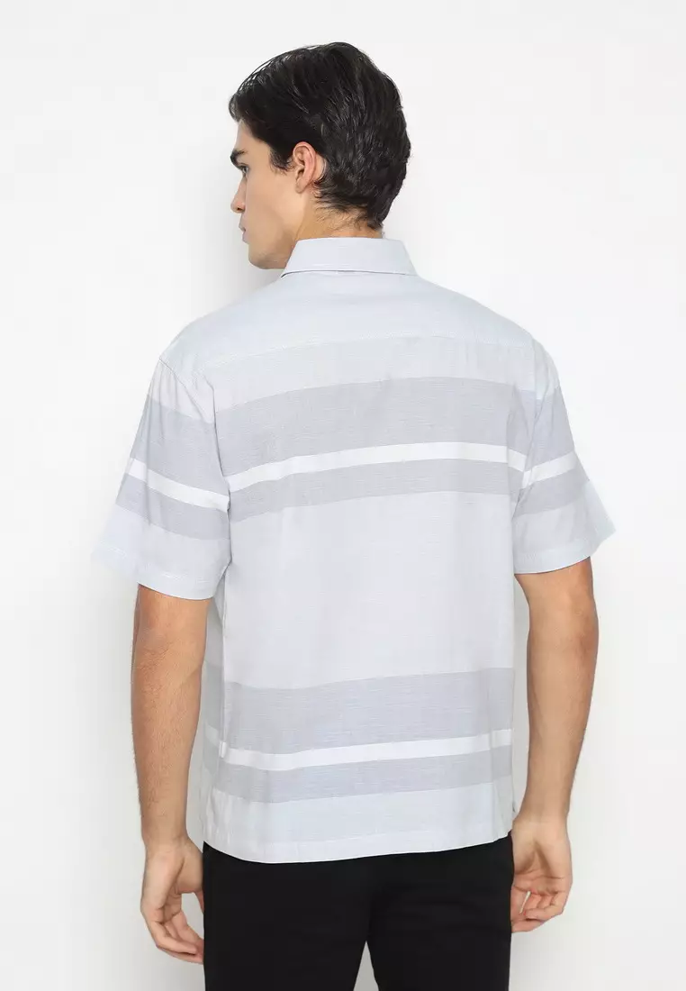 POLICE Kemeja Border Printing Biru Regular Fit Pria