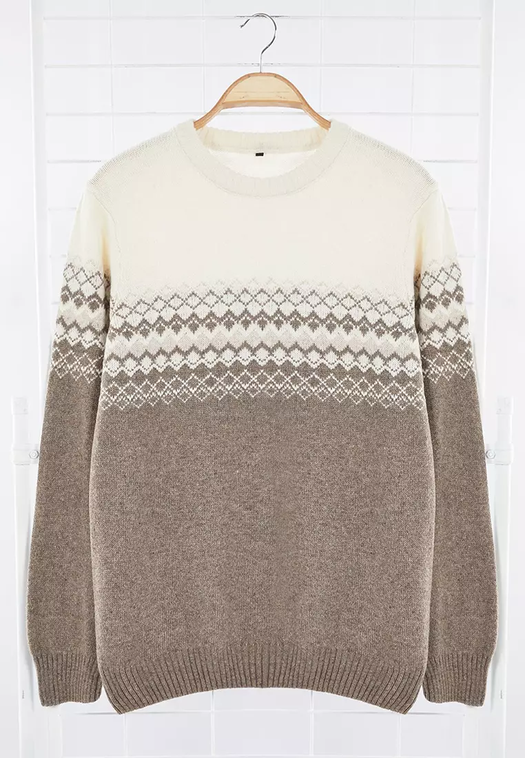 Mink Slim Wool Crew Neck Ethnic Knitwear Sweater TMNAW21KZ0738