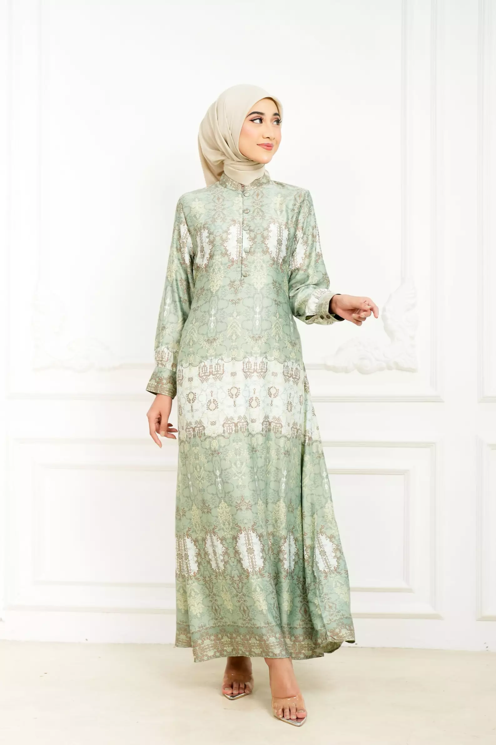 Sarimbit Arunika Sage Green Wanita  Gamis Dress