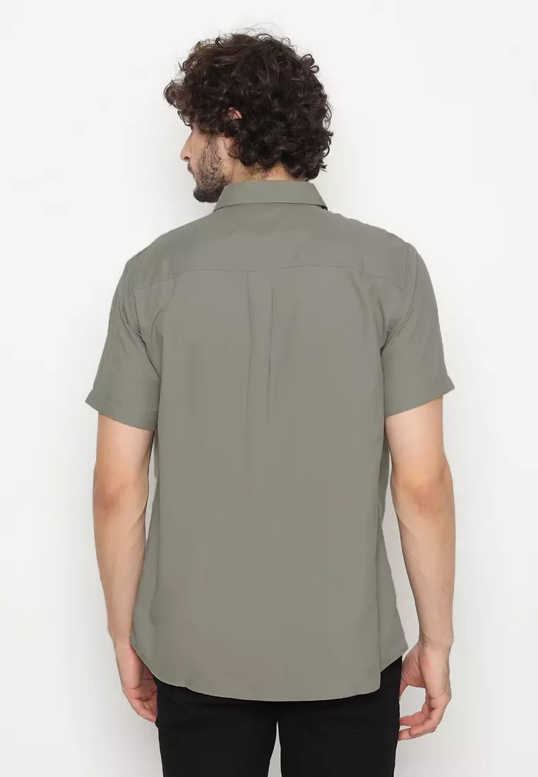 POLICE Kemeja Polos Basic Cotton Soft Grey Regular Fit Pria