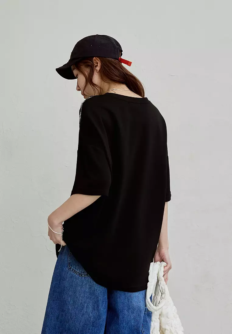 太空棉休閒領巾造型寬鬆短袖上衣《AB21054》