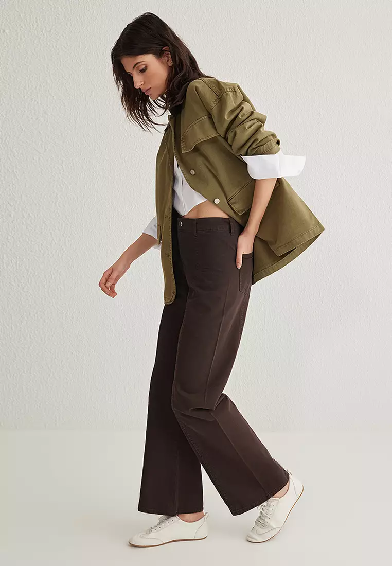 Brown Stitch Detail High Waist Wide Leg Jeans TWOSS25JE00034