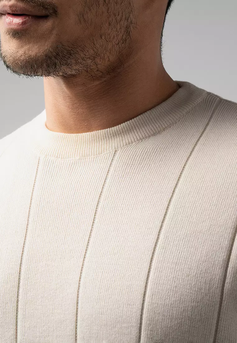 Mens Striped Knitted T-Shirt Cotton Off White SS