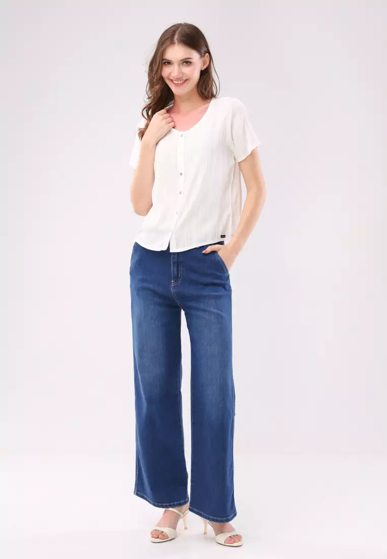 Textured Woven Short Sleeves Blouse