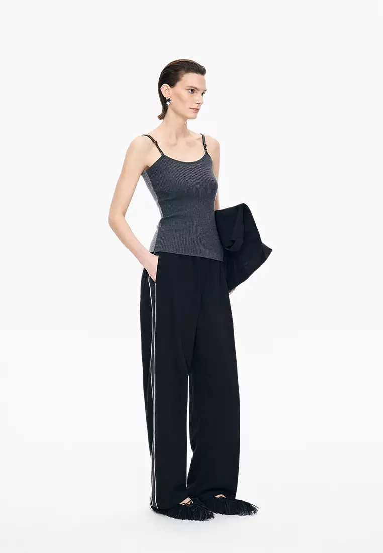 Merino Wool Ribbed Strap Sleeveless Knit Vest