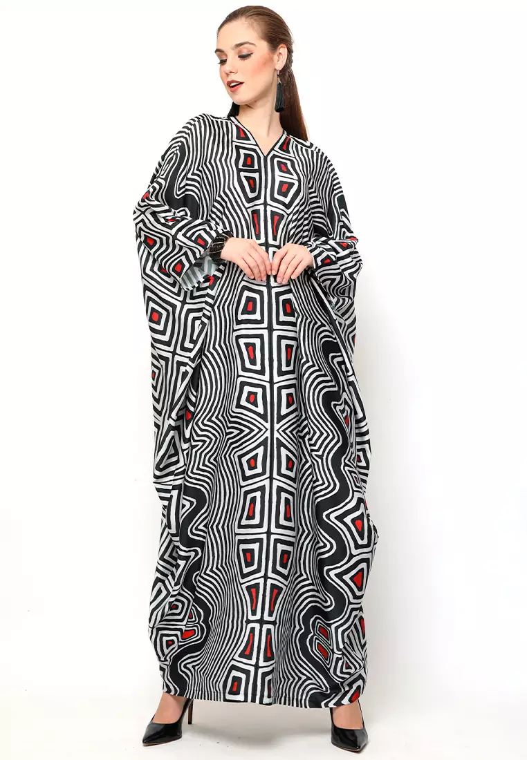 Kanzi Long Sleeve Monochrome Ethnic Kaftan
